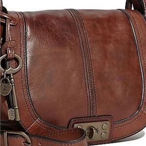 Fossil Cognac leather medium saddle satchel crossbody shoulder bag 12x10